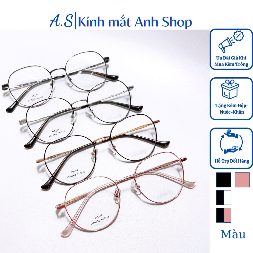 Gọng kính cận tròn thời trang chất liệu hợp kim cao cấp bền và thời trang 70550 nhận cắt cận viễn loạn