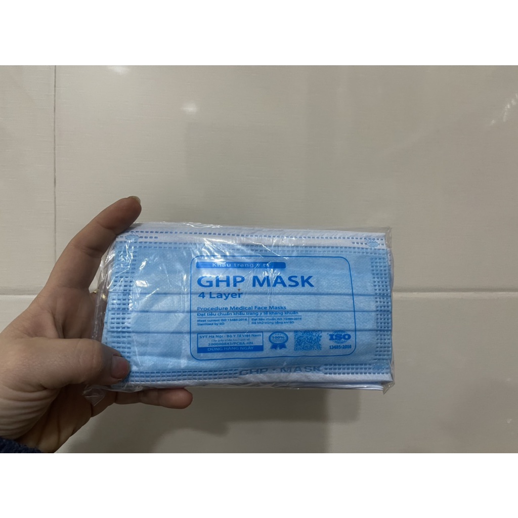 Khẩu Trang Y Tế GHP MASK+ 4 lớp giấy kháng khuẩn siêu xịn(1 Hộp 50 chiếc)