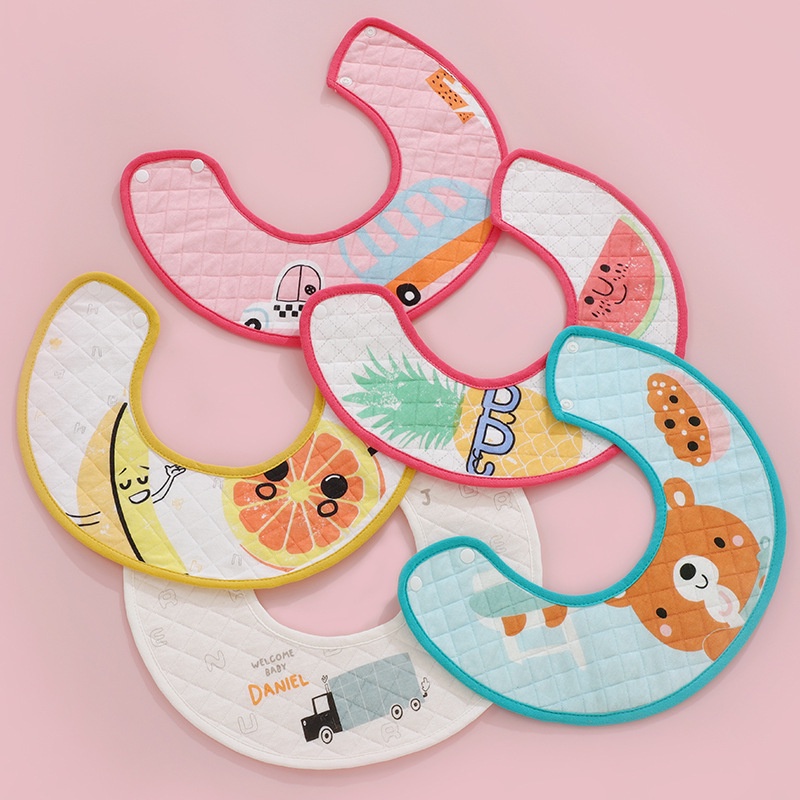 Yếm tròn xoay 360 cho bé chất cotton mềm mịn có lớp chống thấm và cúc bấm chắc chắn - Y8