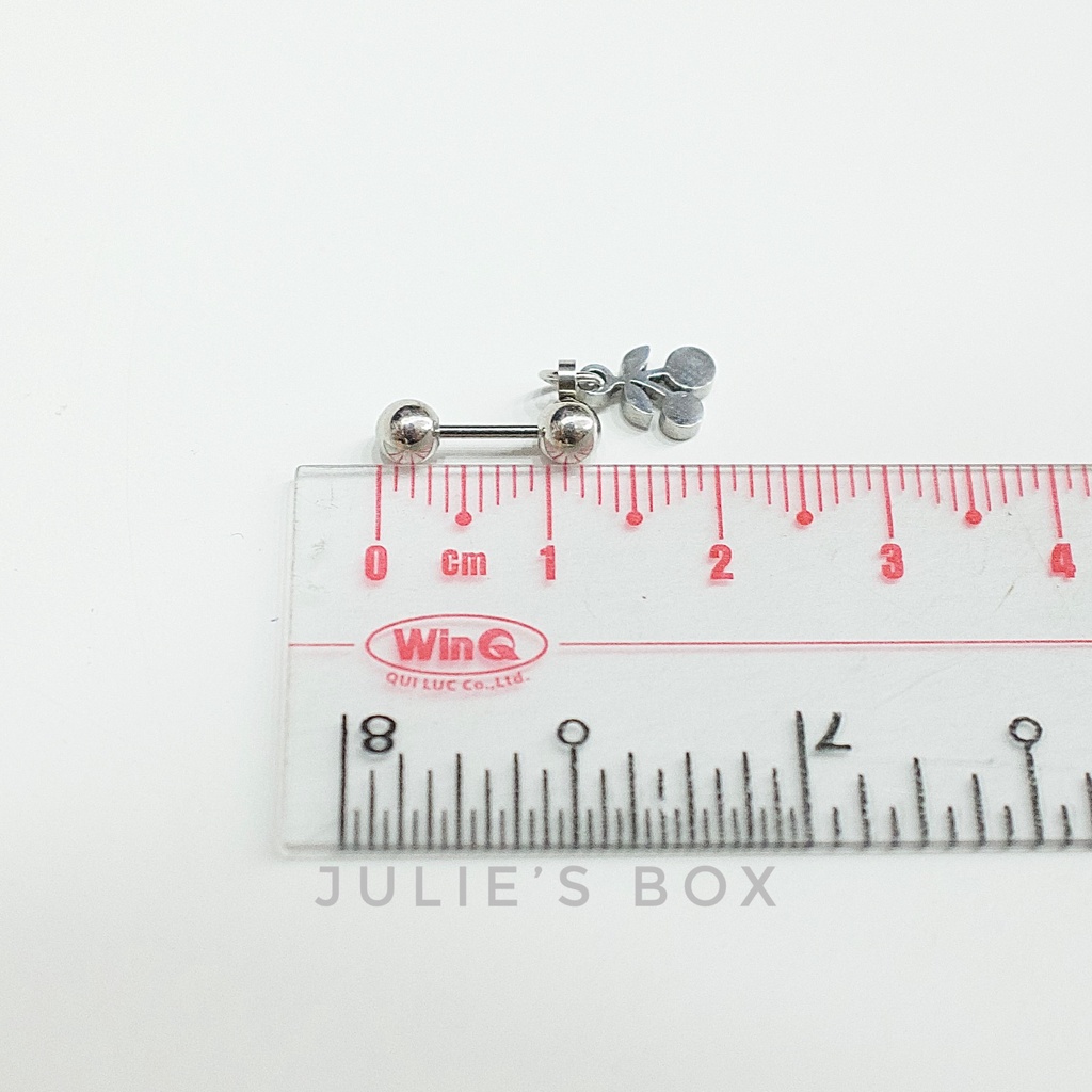 Khuyên Tai Titan Unisex Có Charm Cherry Bi Tròn Không Gỉ Sét Không Ngứa Bông Tai Julies Box 66