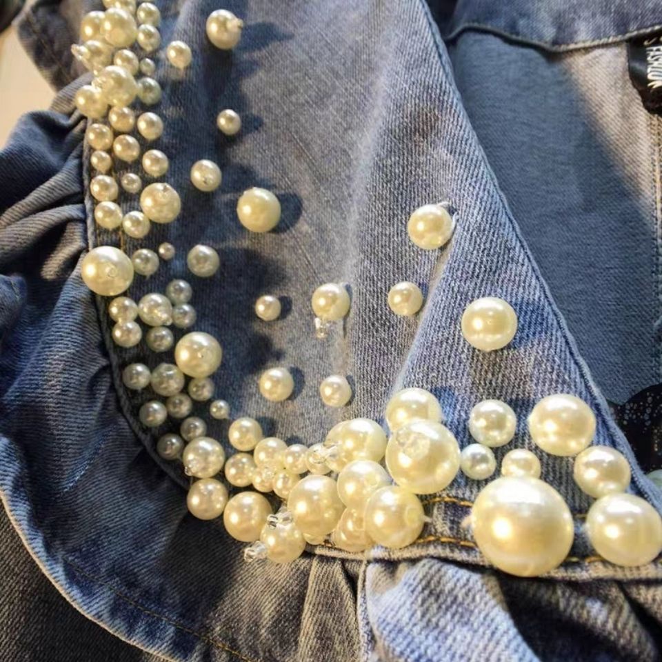 [off-season clearance] the new European style nailed pearl doll collar cowboy horse clip jacket girl in spring / summer 2021