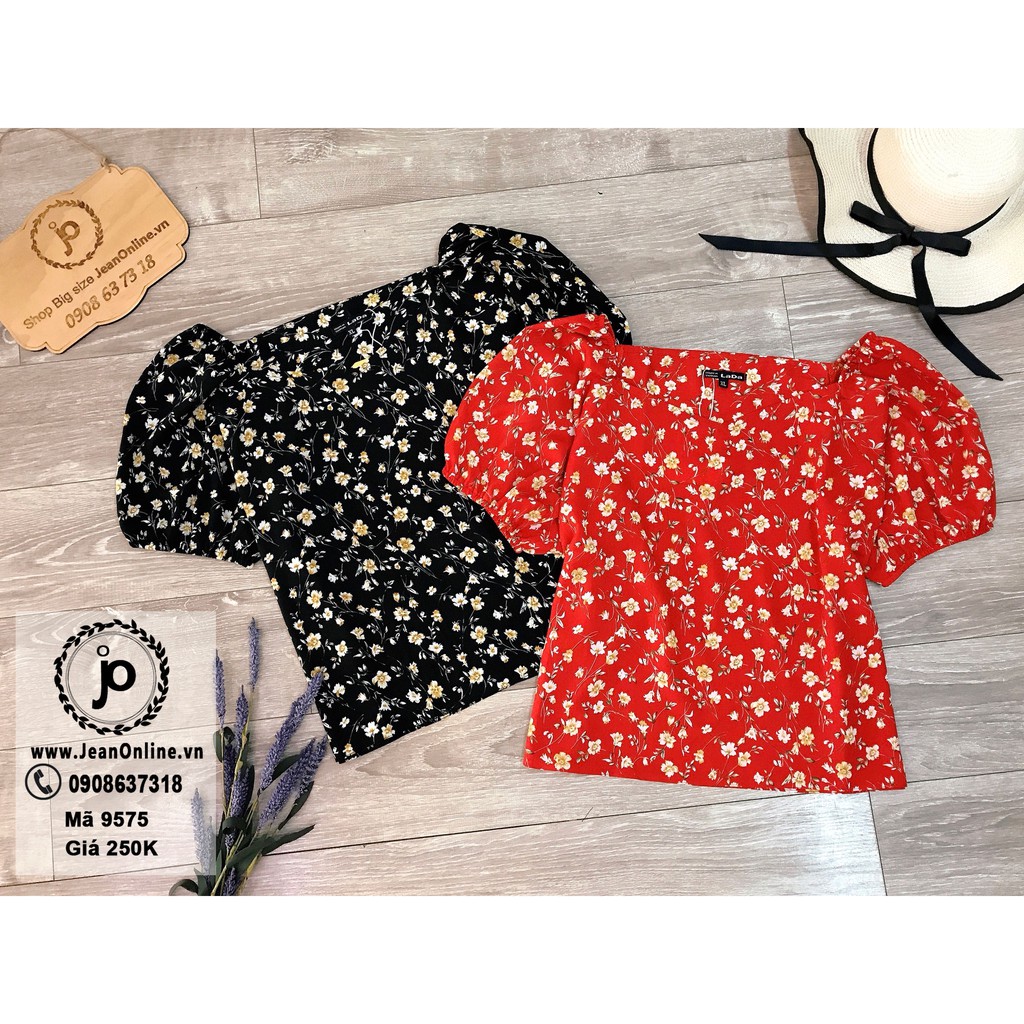 Áo Kiểu Họa Tiết Hoa Tay Bo (MS 9575) áo kiểu, thời trang nữ, quần áo ngoại cỡ