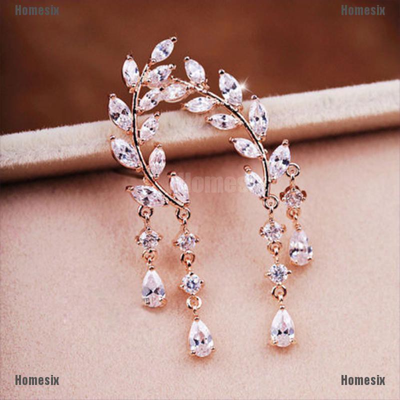Bông Tai Thời Trang Hình Chiếc Lá Có Đính Đá Zircon 1 Cặp Cho Nữ