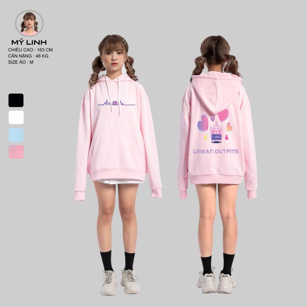 Áo Hoodie Nữ Nam Form Rộng URBAN OUTFITS In Nhịp Tim BOT HOO09 Chui Đầu Thun Cotton Nỉ Local Brand -n13
