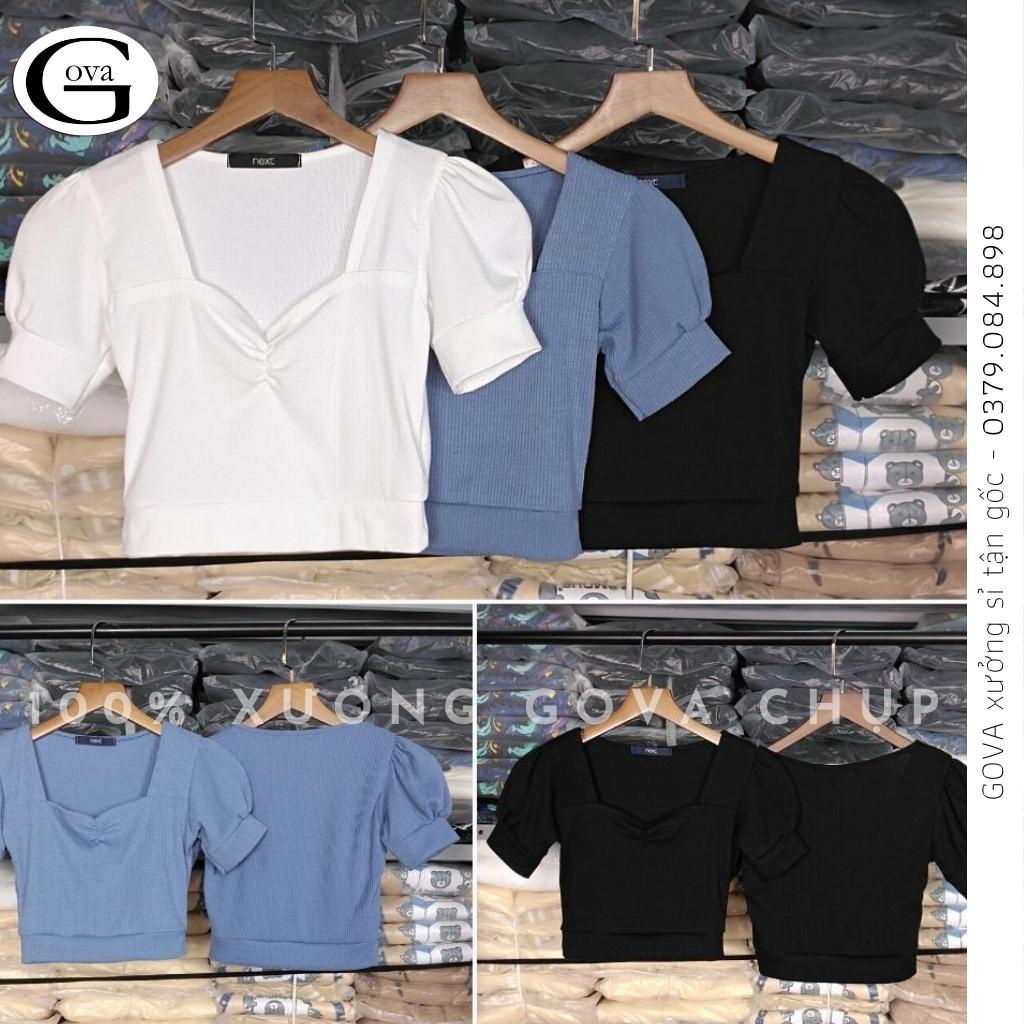 Áo Croptop Tay Phồng Ngắn Cổ Vuông Nhún Ngực Siêu Xinh Satiny DB63
