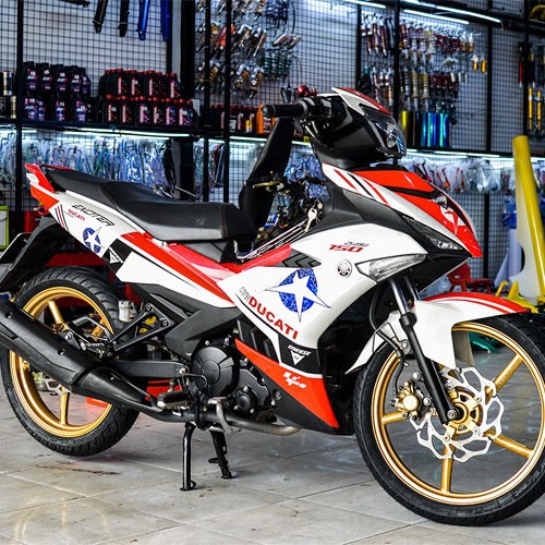 Tem trùm exciter 150 trắng đỏ đen, độ team trùm decal xe máy ex dán đời 2015-2020