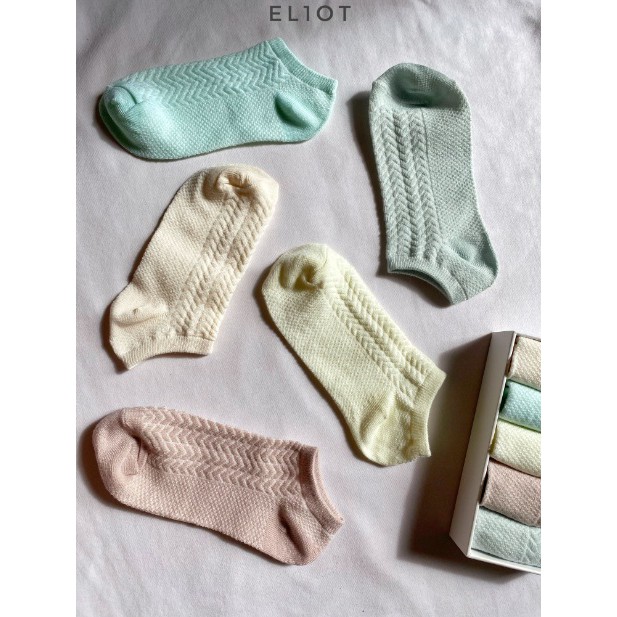 Tất, vớ ngắn cổ len vặn thừng Pastel Hàn Quốc