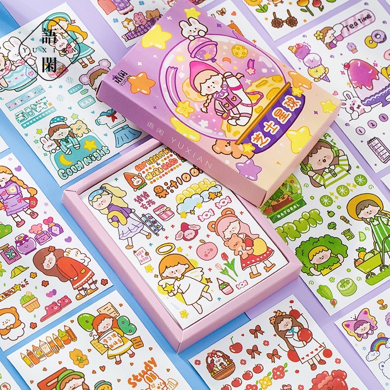Hộp 50 tấm sticker đa dạng phong cách trang trí sổ siêu đáng yêu