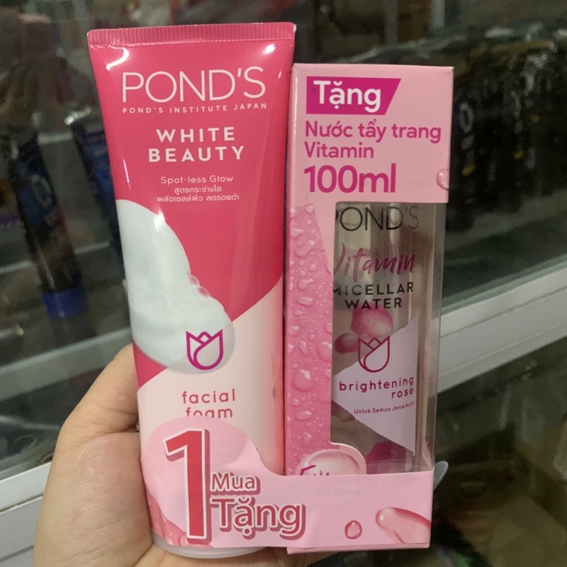 sữa rửa mặt làm sáng da Pond's white beauty 100g tặng kèm như hình