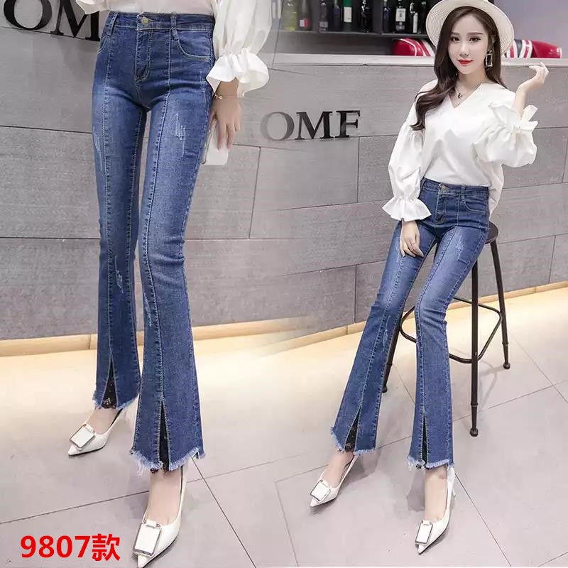 Quần Jeans Dài Lưng Cao Co Giãn Phối Rách Size S-2Xl 6 Kiểu Cho Nữ