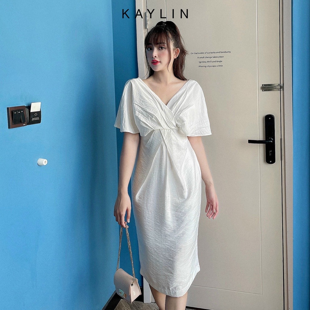 Đầm trơn kiểu vai chéo ngực phong cách KAYLIN - N1518
