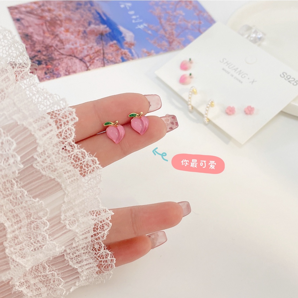 iF YOU Set 3 Khuyên Tai Hình Hoa Đào Phong Cách Hàn Quốc Cổ Điển Dành Cho Nữ