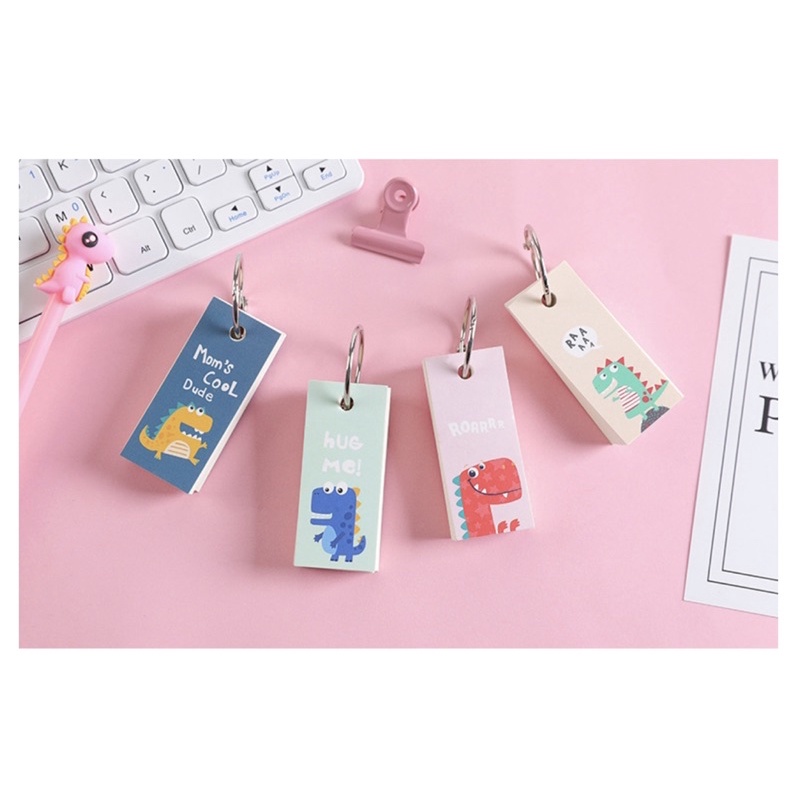 FlashCard Học Từ Vựng Tiếng Anh Ngoại Ngữ Ghi Chú Thẻ Học Thông Minh ghi nhớ hình khủng long kèm khoen sắt