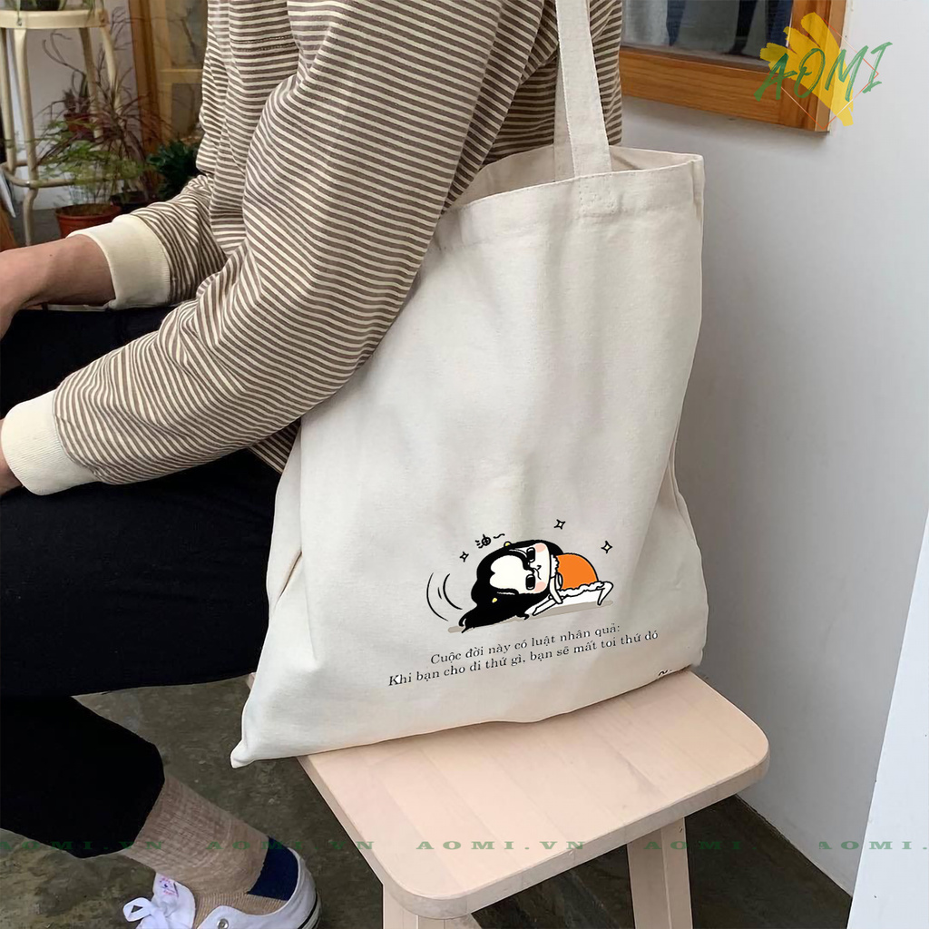 TÚI VẢI ĐEO VAI TOTE CANVAS BAG CÓ KHÓA KÉO SIZE LỚN 33x38cm CHO SE MAT TCUTE XINH ĐẸP TIỆN ÍCH DẠO PHỐ DU LỊCH