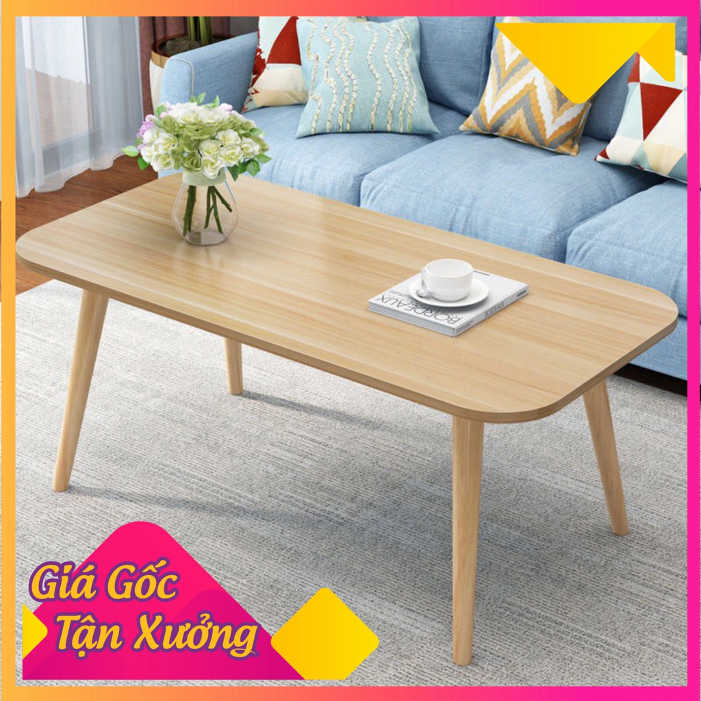 Bàn trà sofa/cafe chữ nhật, mặt bàn bo góc cua mềm mại, chân gỗ tự nhiên cao tựa bệt 30cm hoặc cao 40cm