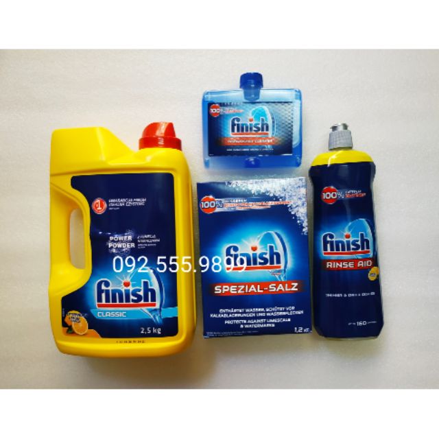 Combo rửa bát: Bột rửa Finish 2,5kg + muối Finish 1,2kg + Bóng Finish 750ml + chai vệ sinh Mrb Finish