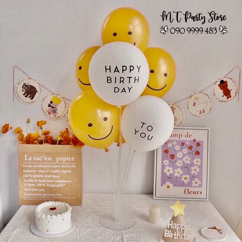 Bóng in HÌNH MẶT CƯỜI happybirthday to you trang trí sinh nhật phong cách Hàn Quốc( không kèm trụ)