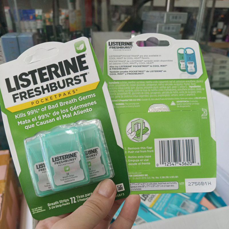 Kẹo ngậm thơm miệng khẩn cấp Listerine Pocketpaks (Miếng ngậm thơm miệng Vĩ 3 hộp x 24 miếng)