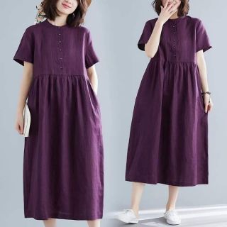 ĐẦM TÍM CỔ TRỤ TAY NGẮN