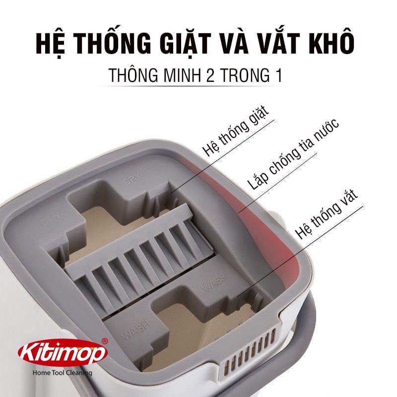 Thùng lau nhà tự vắt thông minh, chổi lau nhà 360 độ, lau sạch khô nhanh, bảo hành 12 tháng, 3 miếng lau - Kitimo