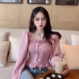 👉🏿Áo Kiểu Voan Cổ Vuông Đan Dây