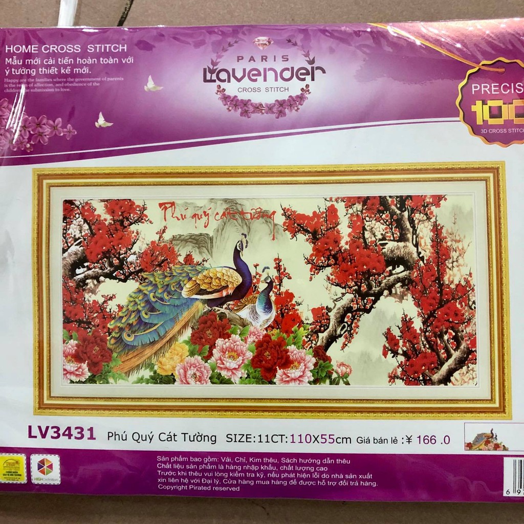 Tranh thêu chữ thập Phú quý cát tường LV3431 (110x55cm)