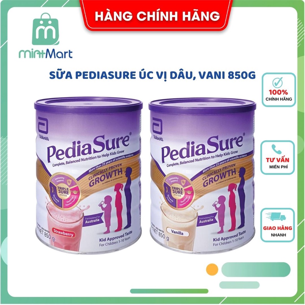 [Chính hãng] Sữa Pediasure Úc 850g vị vani, vị dâu date 11/2022