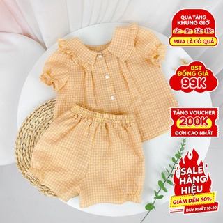 Bộ cộc tay cho bé ILABY họa tiết caro, thiết kế cổ bèo [52IG00290321]