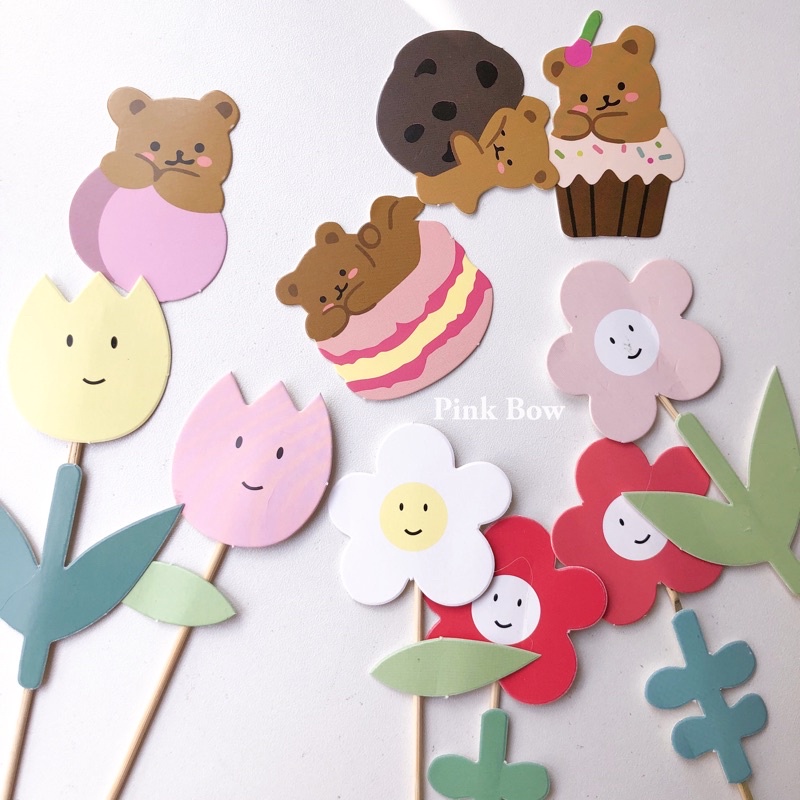 Topper hình con GẤU/HOA đầy đủ kiểu dáng bằng giấy