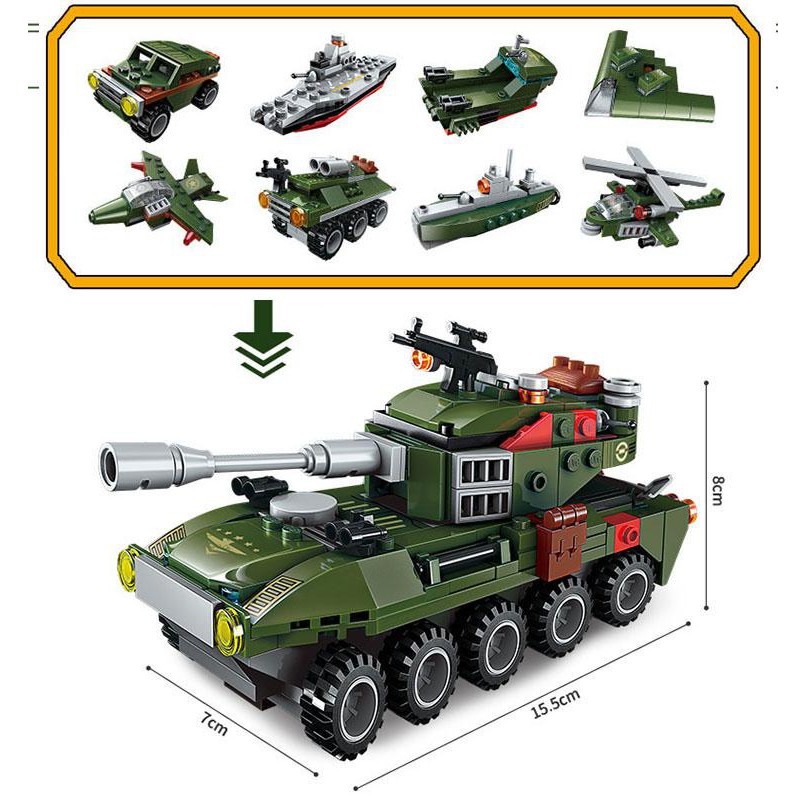Đồ chơi lắp ghép XE Tank 8 trong 1 với hơn 200 chi tiết Bằng nhựa ABS an toàn Lego Style