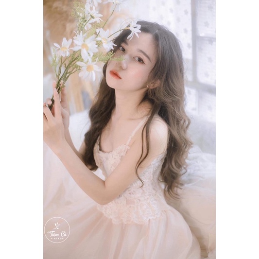 áo ren 2 dây đan lưng + chân váy voan (ảnh thật khách mặc)