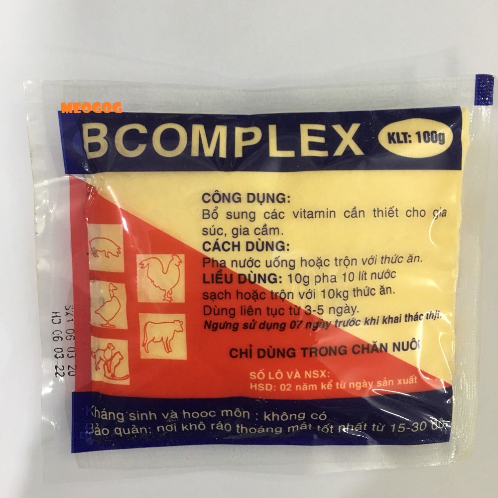 BCOMPLEX túi: 100g .Bổ sung các Vitamin cho gia súc , gia cầm