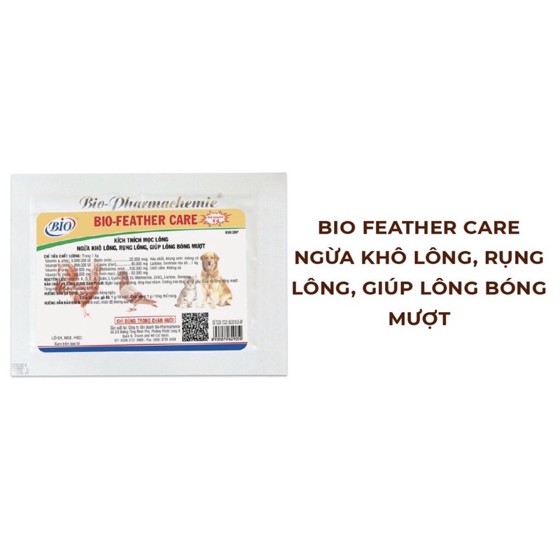 BIO-FEATHER CARE KÍCH THÍCH MỌC LÔNG, NGỪA RỤNG LÔNG, NGỪA KHÔ LÔNG, GIÚP LÔNG BÓNG MƯỢT - gói 5g chính hãng