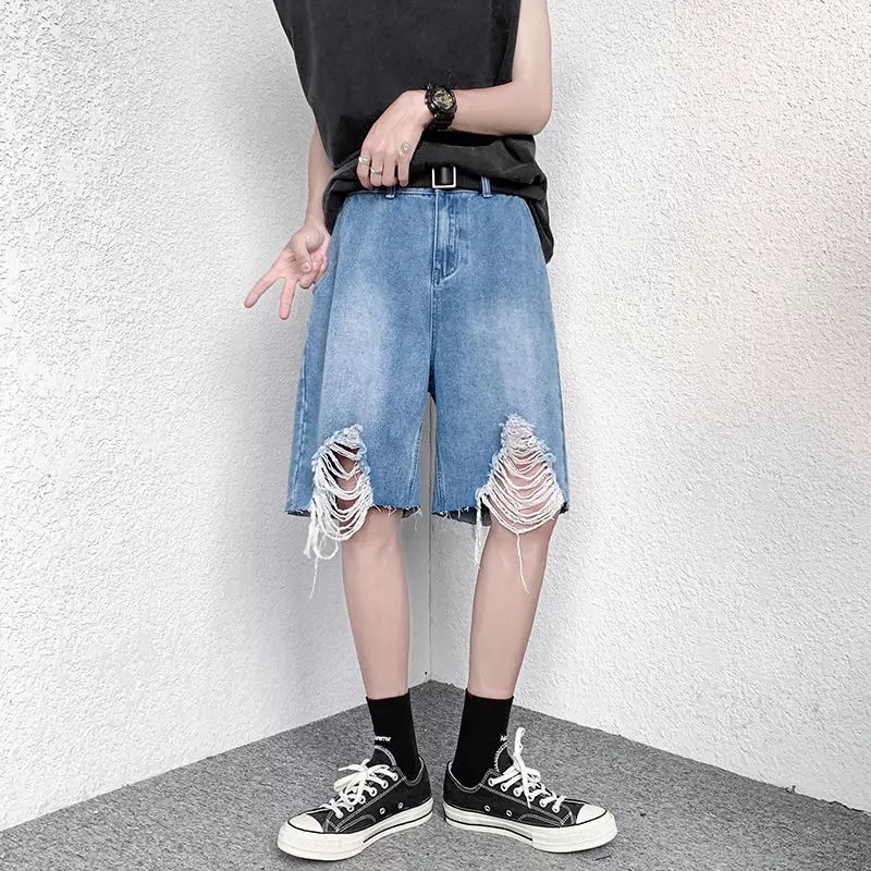 QUẦN SHORT JEANS RÁCH  ỐNG RỘNG NAM NỮ T-A-N Style hàn quốc-QSJ08-chất ngất màu xanh,đen ảnh thật