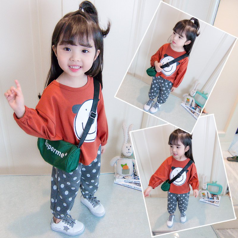 Bộ quần áo dài tay hình gấu chấm bi AM137 cho bé trai và bé gái TTR156