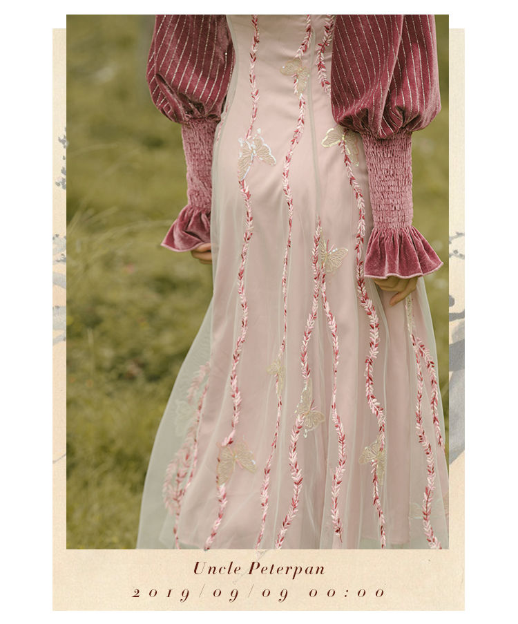 BUTTERFLY Đầm Nhung Tím Thêu Họa Tiết Bướm Thời Trang Nữ Tính | BigBuy360 - bigbuy360.vn