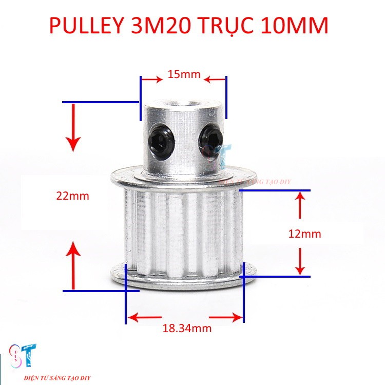 Pulley Bánh Răng Nhôm 3M 20 Răng Bản Rộng Đai 11mm