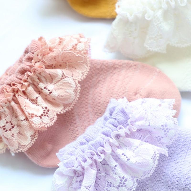 Vớ cotton viền ren thiết kế dễ thương cho bé gái 0-2t