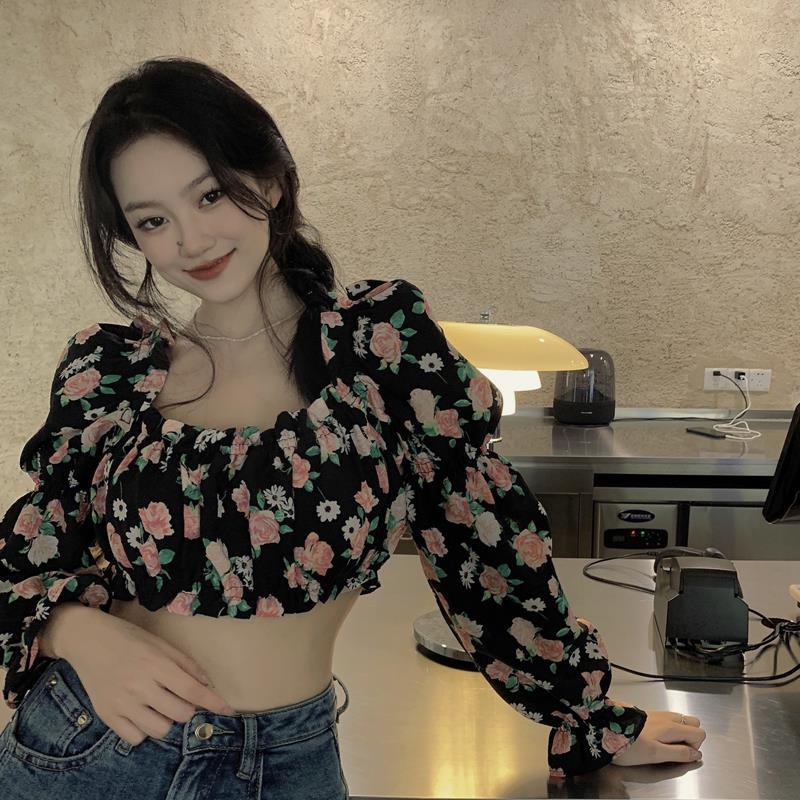 Áo Sơ Mi Voan Hoa Dài Tay Thời Trang Retro Pháp Dành Cho Nữ