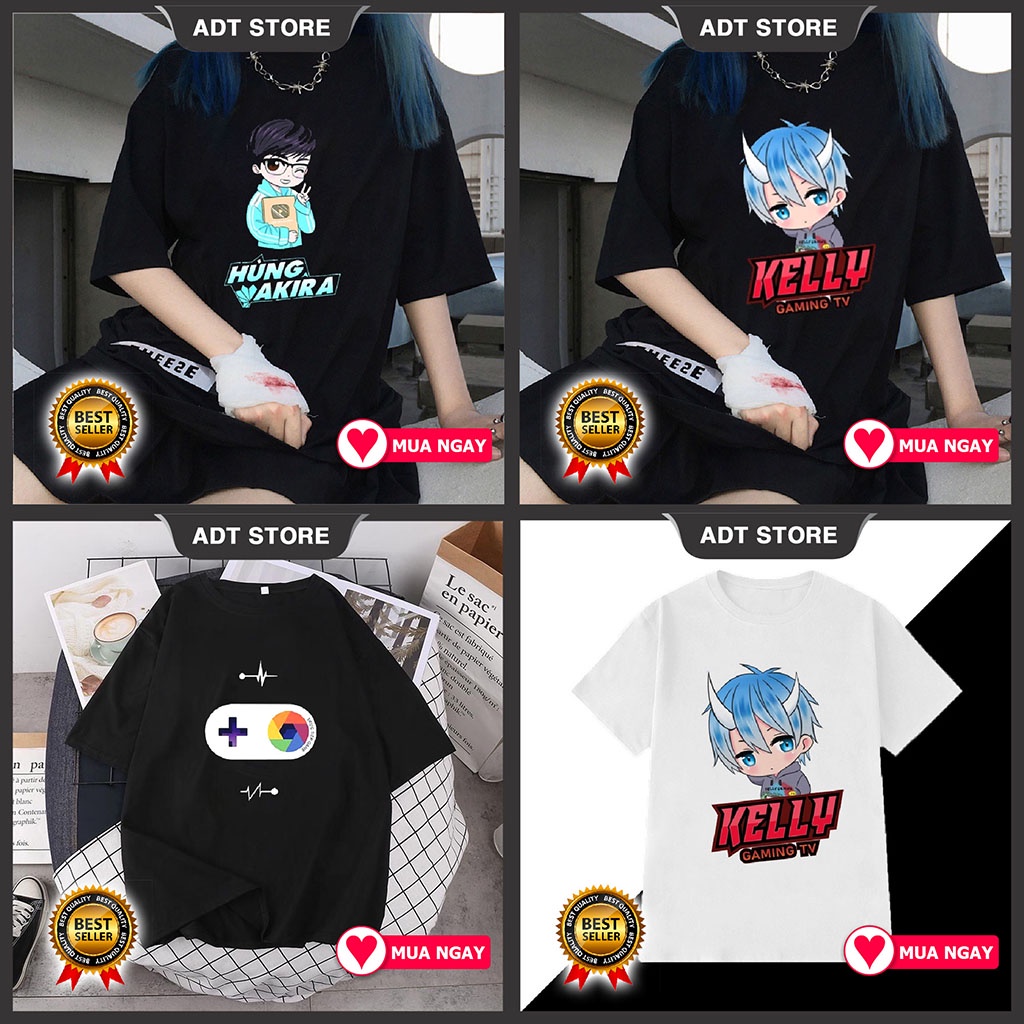 Áo thun in hình Kelly Gaming - Hùng Akira 1 Triệu Subscriber  - Dũng Ct trực tiếp game độc đẹp giá rẻ