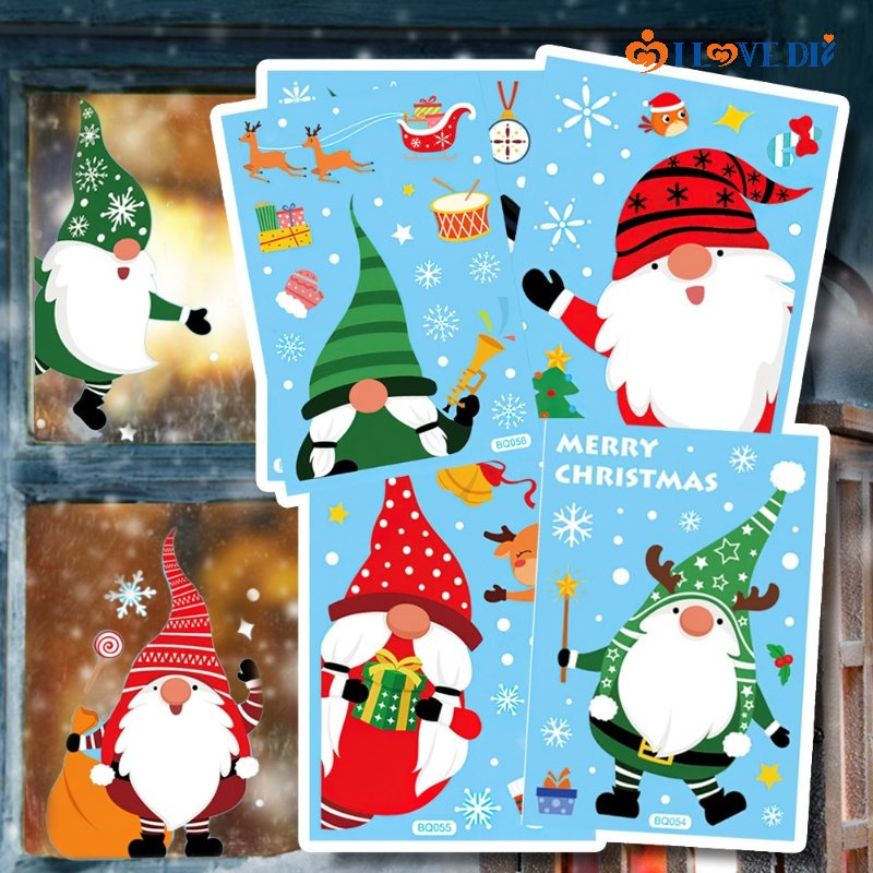 Miếng Dán Cửa Kính Tĩnh Điện Họa Tiết Ông Già Noel Hoạt Hình Nhiều Màu Trang Trí Nhà Cửa