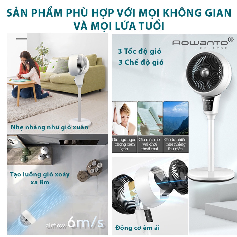 Tại Hà NộiQuạt Rowanto đối lưu điều hòa không khí nhập khẩu Đức tiếng ồn cực thấp, có điều khiển và hẹn giờ, nút bấm