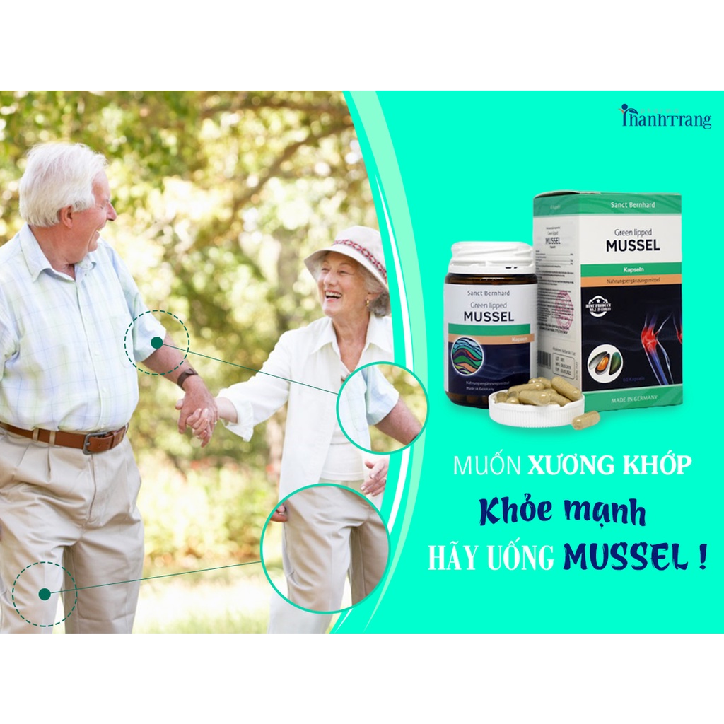 Viên uống Mussel Sanct Bernhard Đức bổ khớp, giảm đau xương khớp, tái tạo sụn, chiết xuất vẹm xanh (60 viên)