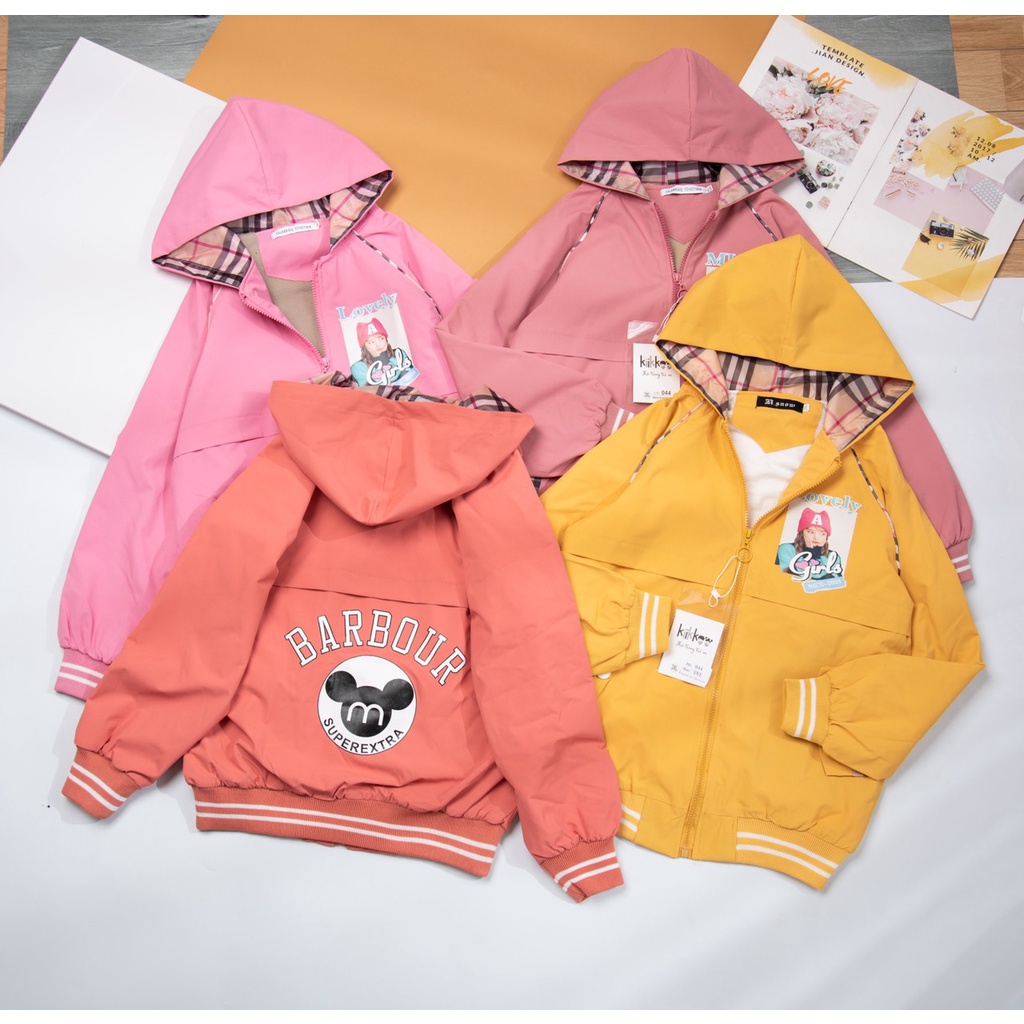 Áo gió cho bé gái lót lông và lót nỉ kiểu dáng dễ thương  cao cấp size 16-45kg