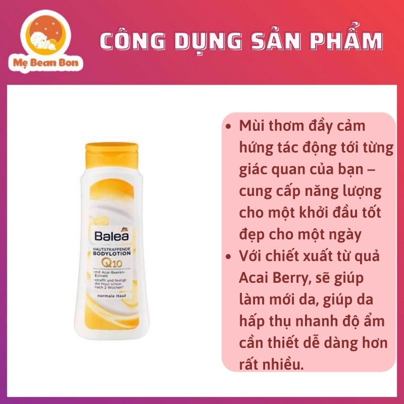 [HÀNG ĐỨC] Kem Dưỡng Thể Chống Nhăn Balea Q10 Vitamin C Body Lotion Hàng Chuẩn Đức 400ml Dưỡng Ẩm Sáng Da