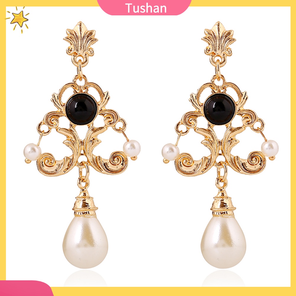 Khuyên Tai Kim Loại Hình Hoa Đính Ngọc Trai Nhân Tạo Cho Nữ