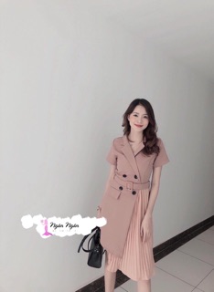 Đầm Đen sơmi vest dập ly