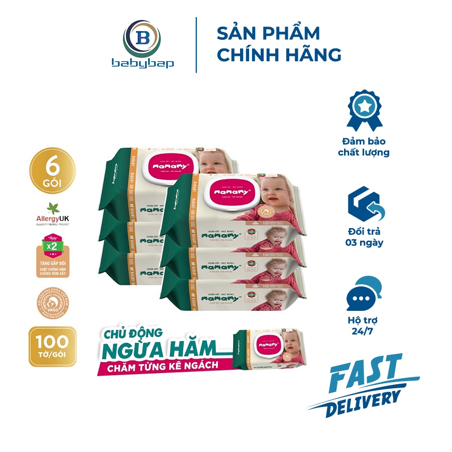 Combo 6 Khăn Ướt Mamamy 100 Tờ Có Nắp Không Mùi
