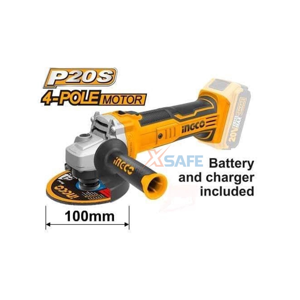 Máy mài góc dùng pin Lithium-ion 20V INGCO CAGLI1001 Đường kính đĩa mài 100mm, trục chính M10 (không kèm theo pin, sạc)