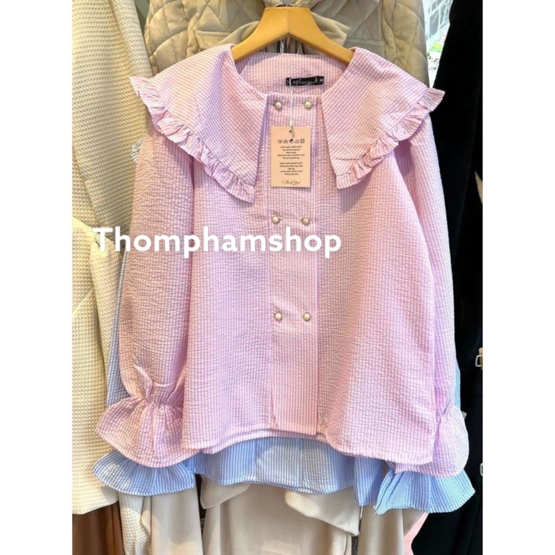 Áo sơ mi cổ bèo tiểu thư cúc 2 hàng THƠM PHẠM SHOP